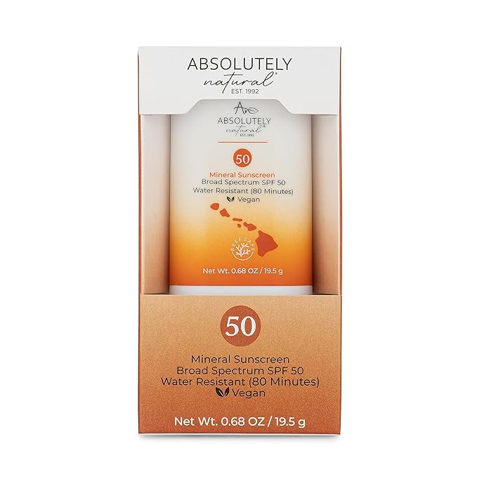 Absolutely Natural SPF 50 Mineral Sunscreen Stick with Rose Hips Oil, Cruelty Free and Reef Safe, Vegan Blend for Face and Body, Made in USA