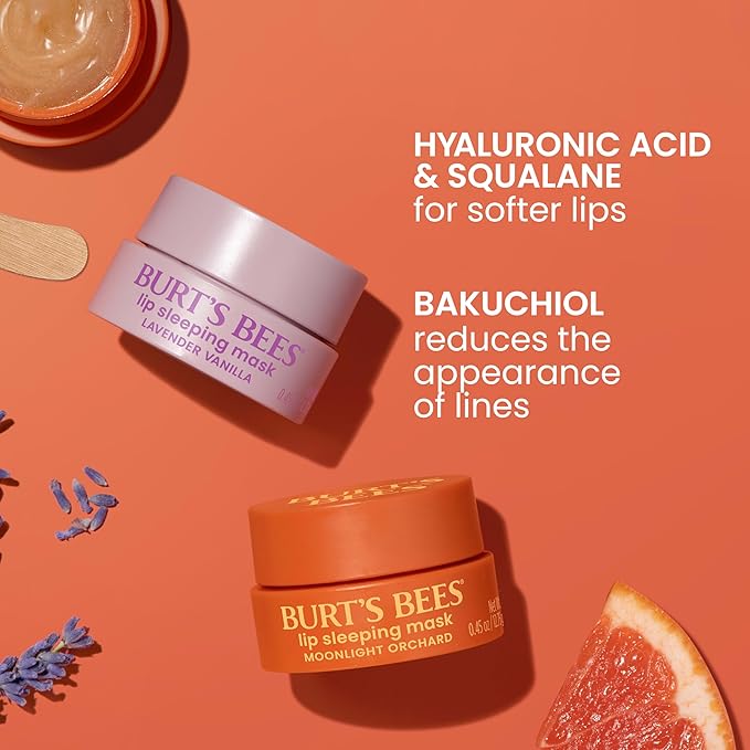 Burt’s Bees Stocking Stuffers, Lavender Vanilla Lip Sleeping Mask, With Hyaluronic Acid and Squalane Moisturizer To Instantly Hydrate Lips, Overnight Lip Mask, Lip Treatment Christmas Gifts, 0.45 oz.