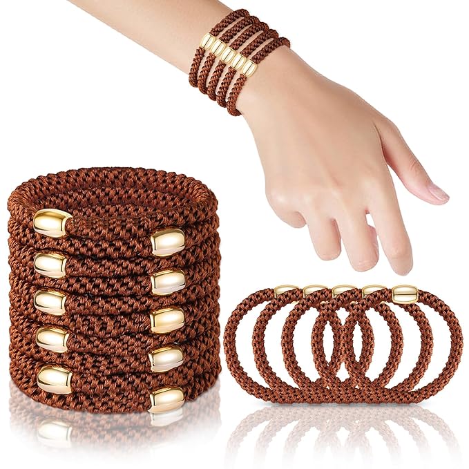 Hair Ties No Damage - 10PCS Ponytail Holders - Elastic Hair Ties for Thick Hair - Braided Hair Bands for Women Girls's Hair - Brown