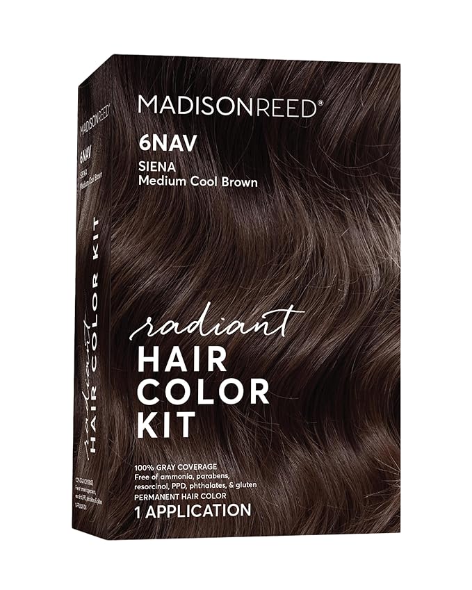 Madison Reed Radiant Hair Color Kit - 6NAV Medium Cool Brown (Siena Brown), Dimensional Gray Hair Blending Permanent Hair Dye, PPD-Free & Ammonia-Free, 1 Pack