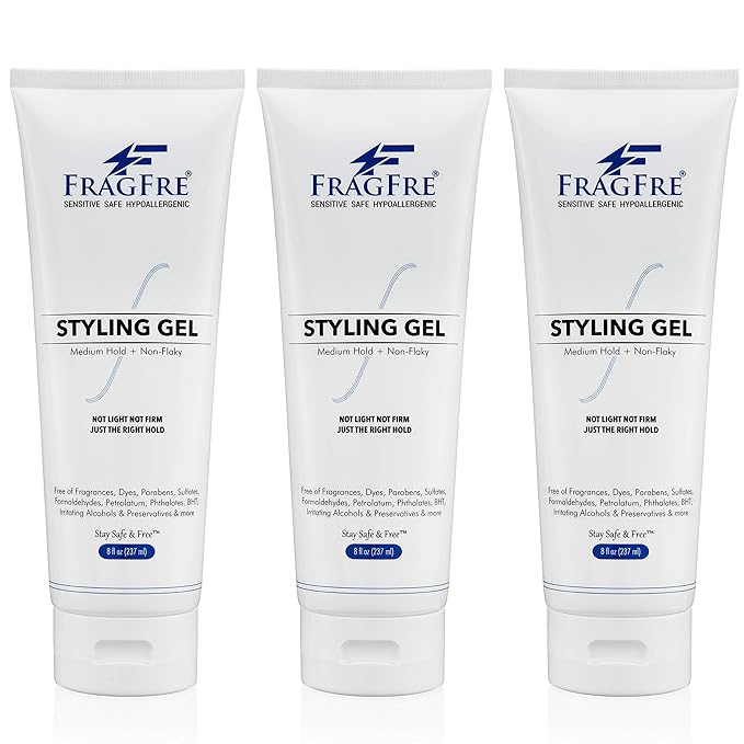Hair Styling Gel 8 oz (3-Pack Gift Set) Medium Hold - Fragrance Free Hypoallergenic - Irritation Free Styling Gel for Sensitive Skin - for Men Women Children - Gluten Free Vegan Cruelty Free
