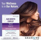 Granions Hair Growth Supplements - Biotin, Keratin & Amino Acids, Zinc & Selenium Pills for Women and Men - B-Vitamins Complex Hair Vitamins for Strength, Shine & Less Shedding - 90 Tablets