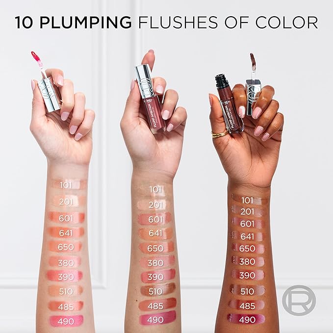 L'Oreal Paris Plump Ambition Hyaluron Lip Oil, 24 HR Lip Gloss with Hyaluronic Acid, Volumizing Formula with Glass-Like Shine, Rouge In Love 380, 0.16 Fl Oz