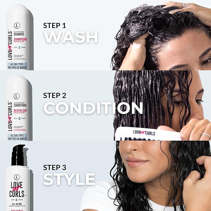 Love Ur Curls Fragrance Free Shampoo and Conditioner Set with All in One Curl Cream Styler for Curly Hair, 3 Step System to Repair, 200 mL