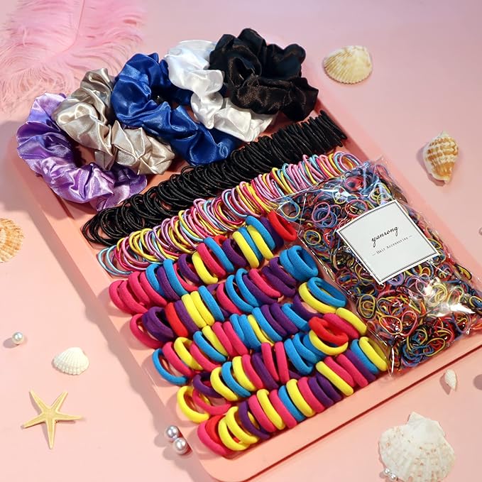 YANRONG Ponytail Holders and Scrunchies For Girls and Women, Traceless Elastic Ropes and Rubber Bands For Hair, Baby and Kids (2155PCS) Mix