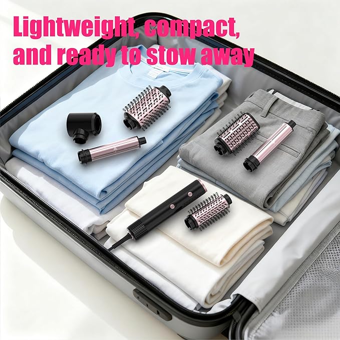 SKIMI 110,000 RPM Brushless Motor Hair Dryer Brush - 5 Muti-Styler for Fast Drying, Curling, Volumizing & Straightening | High-Speed Hot Air Brush for All Hair Types (Black & Rose Gold)