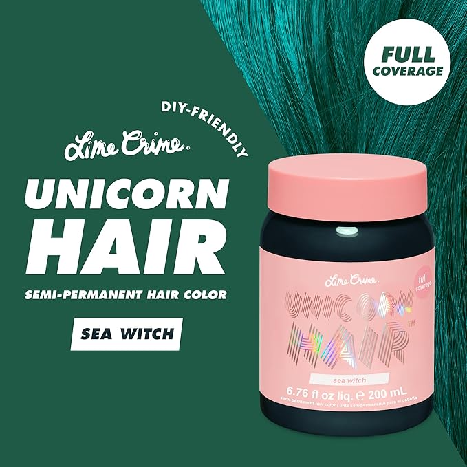 Lime Crime Unicorn Hair Dye Full Coverage, Sea Witch (Rich Teal) - Vegan and Cruelty Free Semi-Permanent Hair Color Conditions & Moisturizes - Temporary Green Hair Dye With Sugary Citrus Vanilla Scent