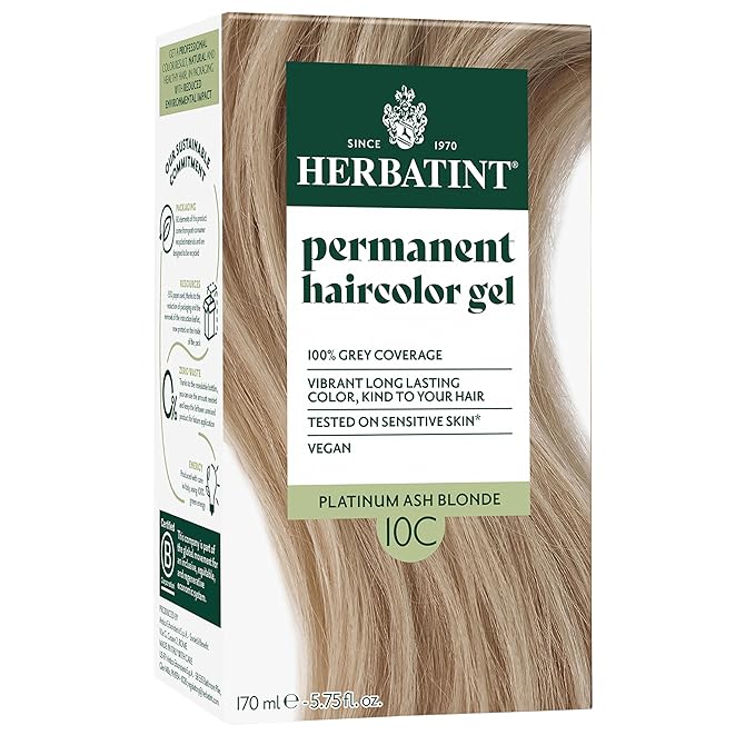 Herbatint Permanent Hair Dye For Women - 10C Swedish Blonde - For Up To 100% Gray Coverage of Resistant Gray Hair - Ammonia-Free, Alcohol-Free & Vegan - Salon Influenced Hair Color 5.75 Fl Oz