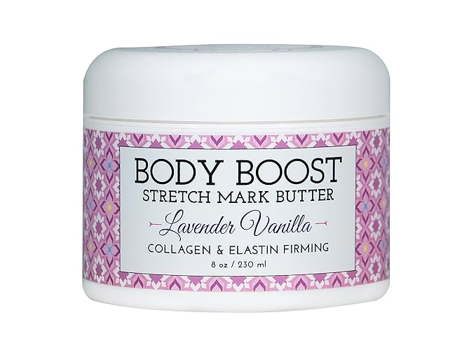Body Boost Lavender Vanilla Stretch Mark Butter 8 oz.- Helps Treat Stretch Marks and Scars- Pregnancy and Nursing Safe- with Shea Butter