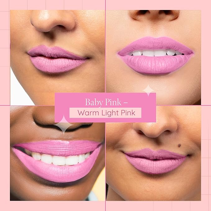 Aromi Matte Liquid Lipstick | Light Pink Lip Color for Women, Smudge Proof, Long-lasting, Waterproof, Vegan, Handmade (Baby Pink)