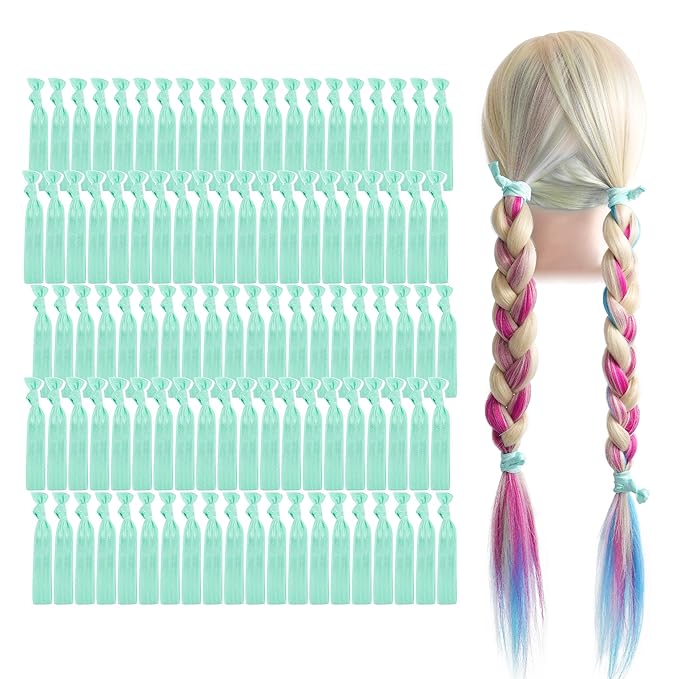 MEEDEE 100 Pack Mint Green No-Crease Soft Ribbon Hair Ties for Women - Knotted, No Damage, Ouchless for Ponytails, Yoga, and Bracelets