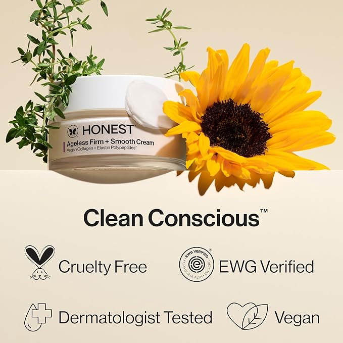 Honest Beauty Ageless Firm and Smooth Cream, Powered by Vegan Collagen Elastin Polypeptides, Firmer Smoother Looking Skin, Fragrance Free, EWG Verified, Cruelty-Free, 1.7 fl oz