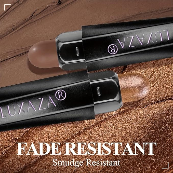 Gold Eyeshadow Stick Makeup Set 6PCS, Neutral Shimmer And Matte Cream Eye Shadow Palette, Metallic Bronze Smoky Eyeliner Brightener Crayon Pencil Kit, Ideal Gift for Women -Golden Amber