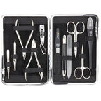 3 Swords Germany - brand quality 11 piece manicure pedicure grooming kit set for professional finger & toe nail care scissors clipper black genuine leather case in gift box, Made in Germany