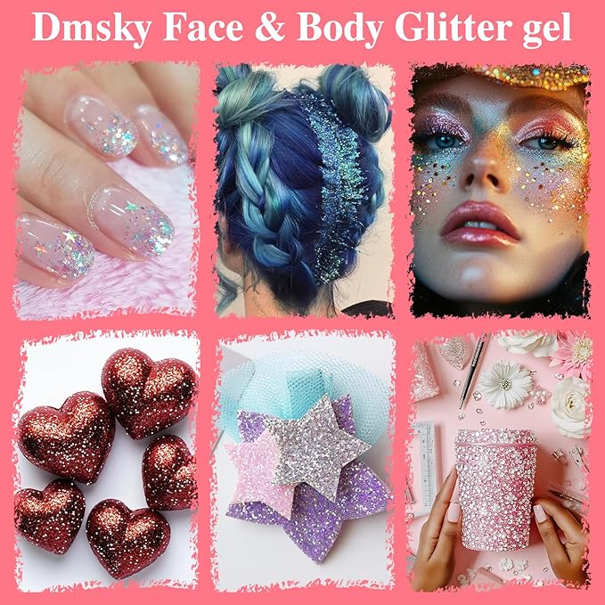 14 Colors Body Glitter,Face Glitter Makeup for Kids Women,Sparkly Chunky Hair Glitter for Eye Lip Nails,Mardi Gras Glitter Makeup Face Paint,Singer Concerts Disco Rave Festival Accessories-Hallowmas
