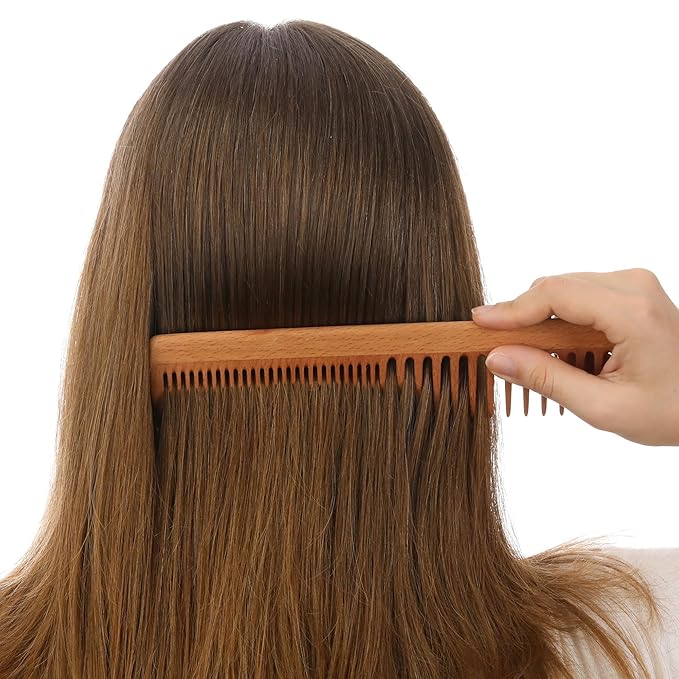 Wide Tooth Wooden Comb Handmade - Natural Vintage Style Wide Tooth Comb for Curls Gentle Styling - Anti-Static Wood Hair Combs For Women Detangling (Sparse and Dense Tooth)