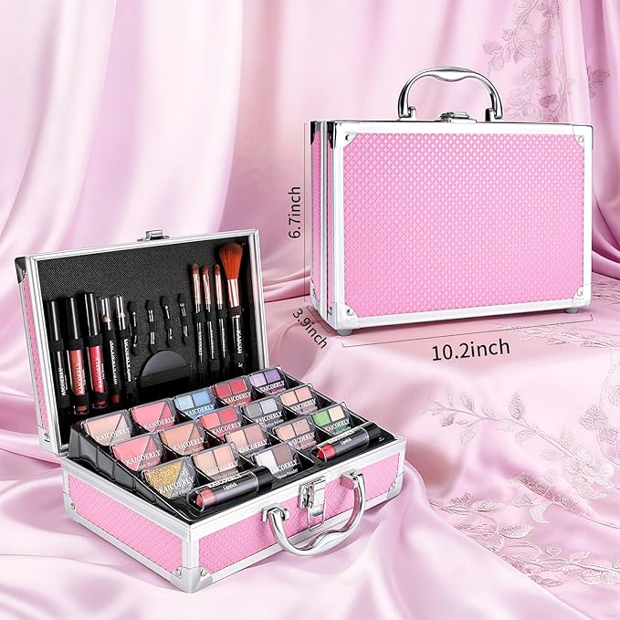 Makeup Kit for Women Girls, Fashionable Make Up Present Set for Beginners Professionals Traveler with Case, Makeup Essential with Eyeshadow Palette, Lip Gloss, Mascara,Foundation Face Primer(Pink)