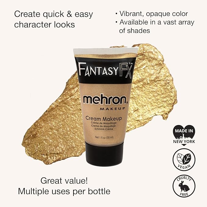 Mehron Makeup Fantasy FX Cream Makeup | Water Based | Halloween | Gold Face & Body Paint For Adults 1 fl oz (30ml) (Gold)