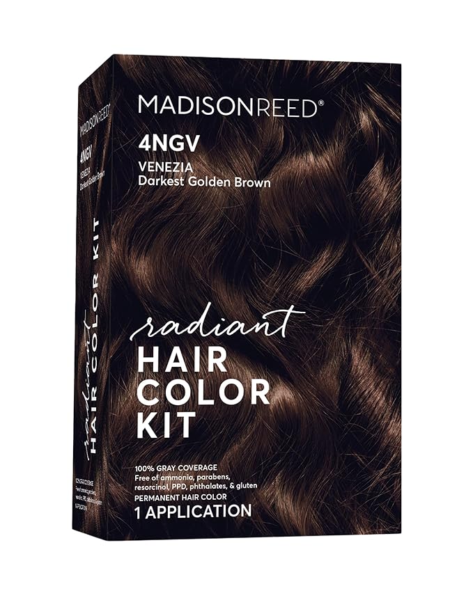Madison Reed Radiant Hair Color Kit - 4NGV Darkest Golden Brown with Warm Tones (Venezia Brown), Dimensional Gray Hair Blending Permanent Hair Dye, PPD-Free & Ammonia-Free, 1 Pack