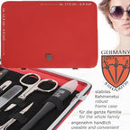 3 Swords Germany - brand quality 11 piece manicure pedicure grooming kit set for professional finger & toe nail care scissors clipper red genuine leather case in gift box, Made in Germany