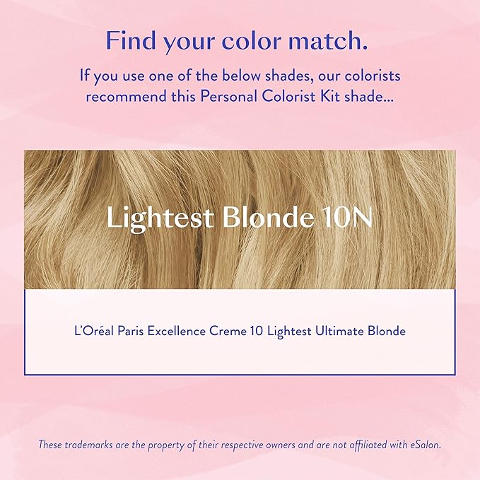 eSalon Permanent Hair Color & Hair Dye Complete Kit - Personal Colorist Kit for Up To 100% Gray Coverage for All Hair Types - Professional-Grade Ammonia-Free Hair Dye (Lightest Blonde 10N)