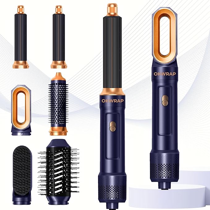 6 in ONE Blow Dryer Brush,Air Curling Iron Round Brush Blow Dryer 800W,Ionic Hair Dryer Brush for Women, Hot Air Brush Hair Styling Tools 100-120V