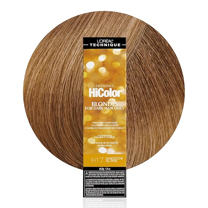 L'OREAL TECHNIQUE HiColor Browns & Blondes Permanent Hair Color - Lifts Dark Hair in One Step Leaving No Brassiness, Rich and Smooth Creme Formula, Intense & Long-Lasting, H17 Sandstone Blonde