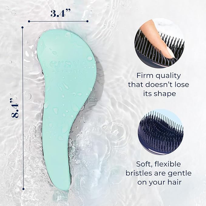 Crave Naturals Biggie Glide Thru Hair Brush - Detangler Brush for Curly, Straight, Wet or Dry Hair - Gentle Detangling Brushes for Adults, Kids, Toddlers - Hair Accessories for Women, 8.4"x3.4" - Mint