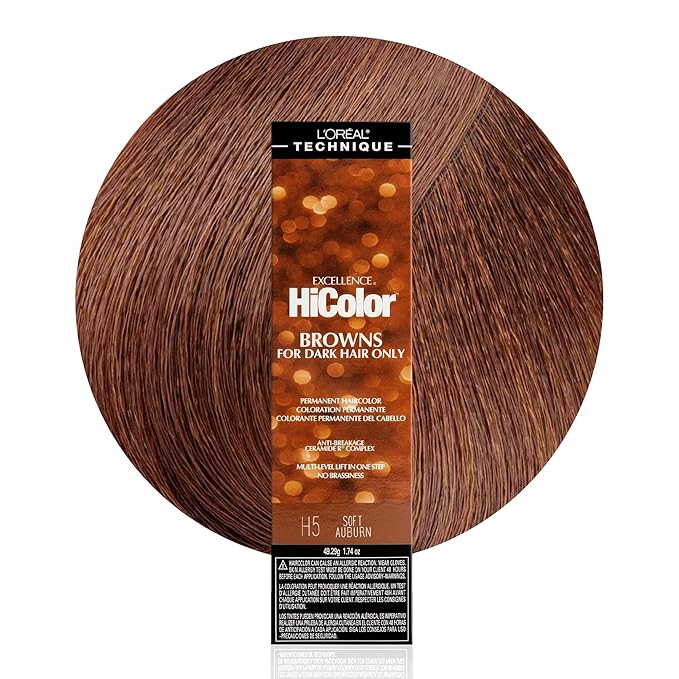 L'OREAL TECHNIQUE HiColor Browns & Blondes Permanent Hair Color - Lifts Dark Hair in One Step Leaving No Brassiness, Rich and Smooth Creme Formula, Intense & Long-Lasting, H5 Soft Auburn