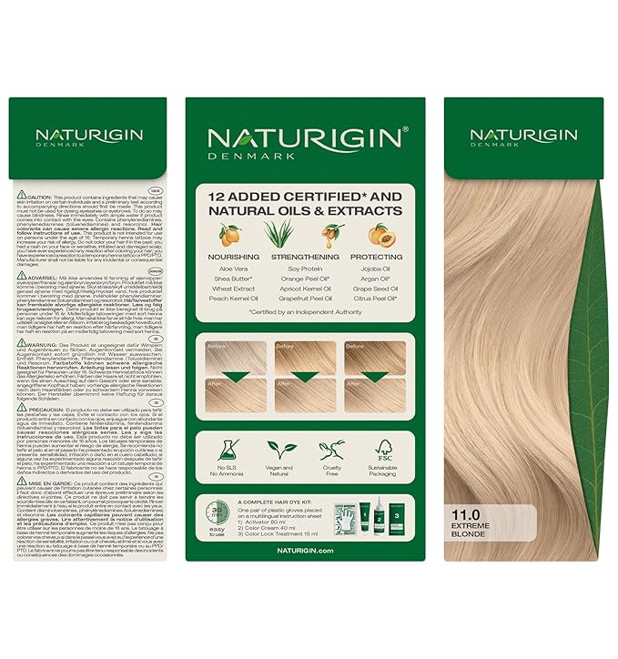 Naturigin Permanent Hair Color, 11.0 Extreme Blonde, Ammonia Free, 100% Gray Coverage, Nourishing Natural Formula, For All Hair Types, Long-Lasting, Vegan & Cruelty-Free, 1 Pack