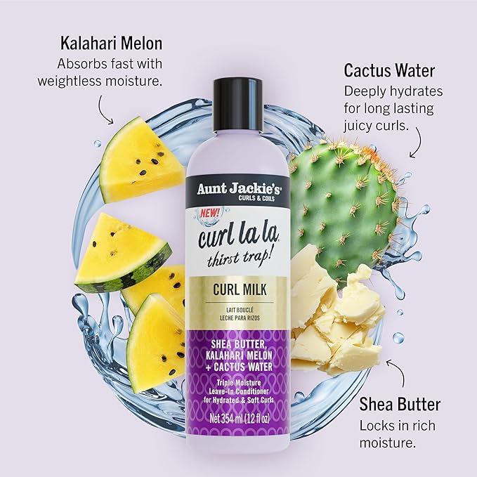 Aunt Jackie's Curls & Coils Curl La La Thirst Trap Curl Milk, 12 fl oz - Triple Moisture Leave-In Conditioner for Hydrated and Soft Curls