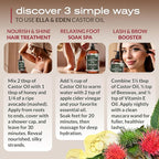 Ella & Eden USDA Organic Castor Oil – Cold Pressed Hexane-Free - Glass Bottle - For Hair Growth, Face, Eyelash, Skin, Stomach - 100% Pure Unrefined 16 Fl Oz