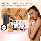 16pc Beginner Mineral Makeup STARTER KIT with 10 BRUSHES(5gm) Sample Size Foundation, Primer, Blush, Bronzer, Setting Powder for Learning, Occasional Use,First Time Users, Travel Size Kit(Deep Tan)