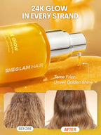 SHEGLAM 24K Glow Hair Oil Serum, 10-in-1 Treatment for Frizz Control, Shine & Heat Protection with Almond & Macadamia Oil, for All Hair Types, 1.69 fl oz