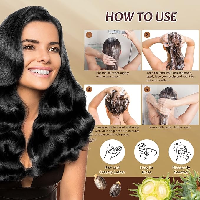 Silvercell Castor Oil Shampoo for Hair Growth, Prevents Hair Loss, Strengthens Hair Roots, Nourishes Dry Hair, Thickening Shampoo for Women & Men, 16.91 fl.oz, Beige