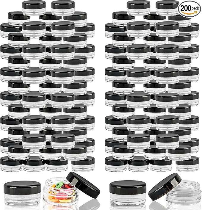 200 Pcs Small Sample Containers with Lids Empty Plastic Makeup Travel Containers Mini Sample Pot Jars Round Cosmetic Jars for Liquid Lotions Powder Creams (3g, 5g)