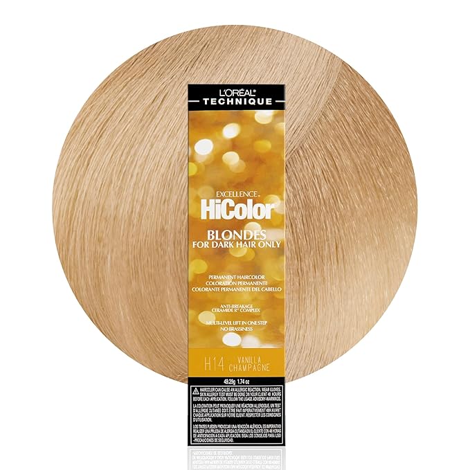 L'OREAL TECHNIQUE HiColor Browns & Blondes Permanent Hair Color - Lifts Dark Hair in One Step Leaving No Brassiness, Rich and Smooth Creme Formula, Intense & Long-Lasting, H14 Vanilla Champagne