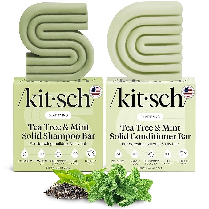 Kitsch Clarifying Tea Tree Shampoo and Conditioner Set – Shampoo & Conditioner Bar for Women and Men, Scalp & Oil Control Hair Care – Free of Paraben, Sulfate & Silicone – Made in USA - 2 pcs