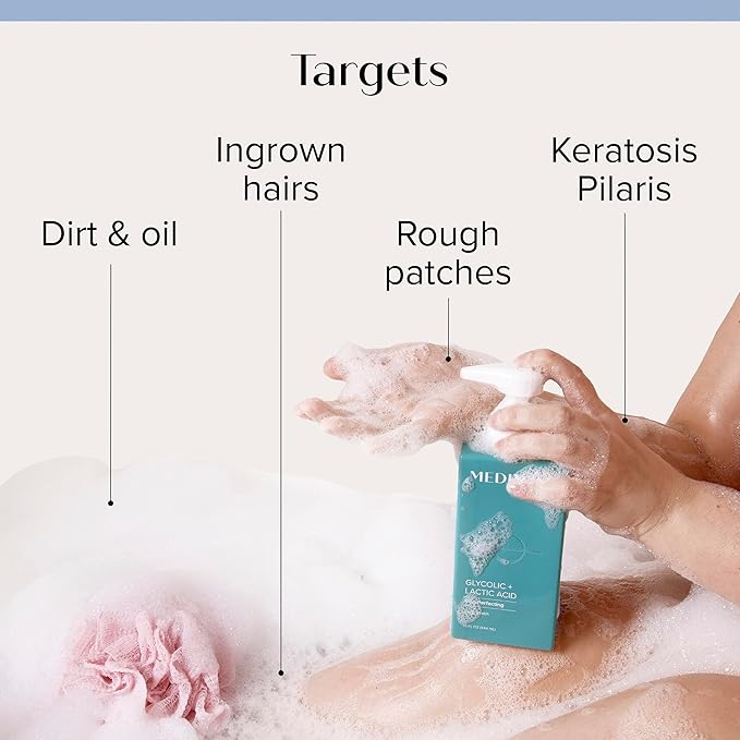 Medix 5.5 Exfoliating AHA Glycolic Acid Face & Body Wash Cleanser + Hyaluronic Acid Moisturizing Body Cream Lotion Skin Care 2PC Set | Alpha Hydroxy Acid & Lactic Acid Foaming Face Wash