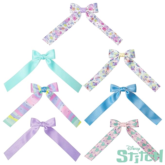 LUV HER Disney Lilo & Stitch Printed Long Tail Hair Bow Set for Girls - Printed Bows with Alligator Clips - Cute Hair Accessories for Kids Ages 3+