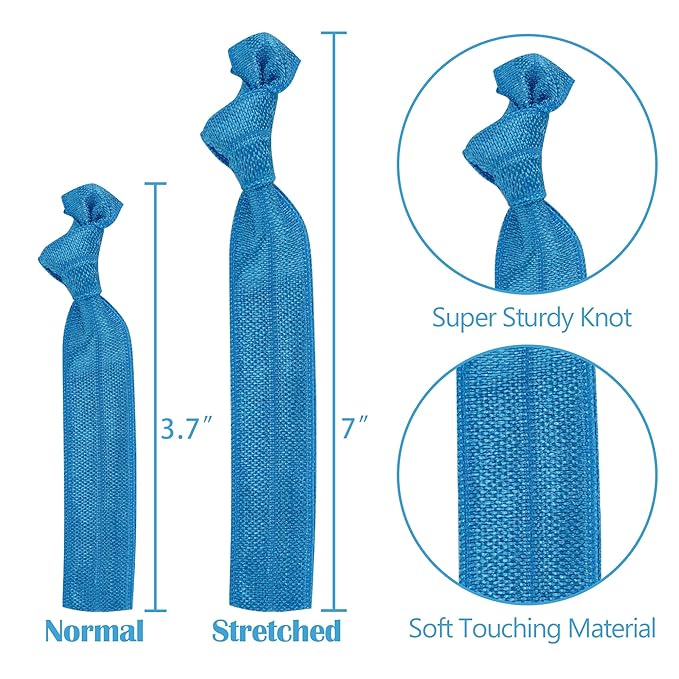 MEEDEE Turquoise Blue Soft Knotted Elastic Hair Ties - 100 Pack, No Crease, No Damage, Ouchless for Pony Tails and Yoga, Multi-Use as Bracelets