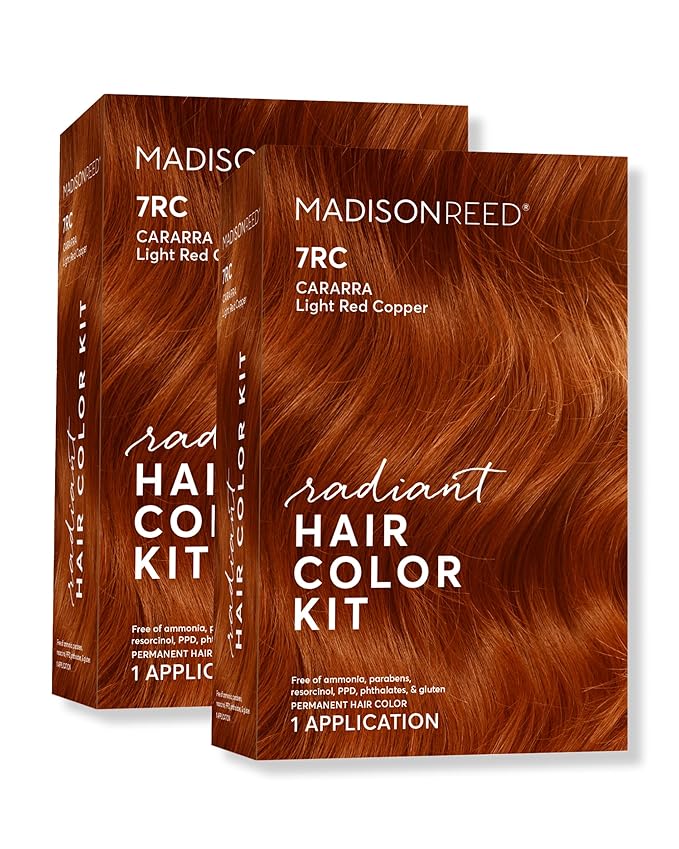 Madison Reed Radiant Hair Color Kit - 7RC Light Ginger Red with Copper Tones (Carrara Crimson) Vivid Color Permanent Hair Dye, PPD-Free & Ammonia-Free, 2 Pack