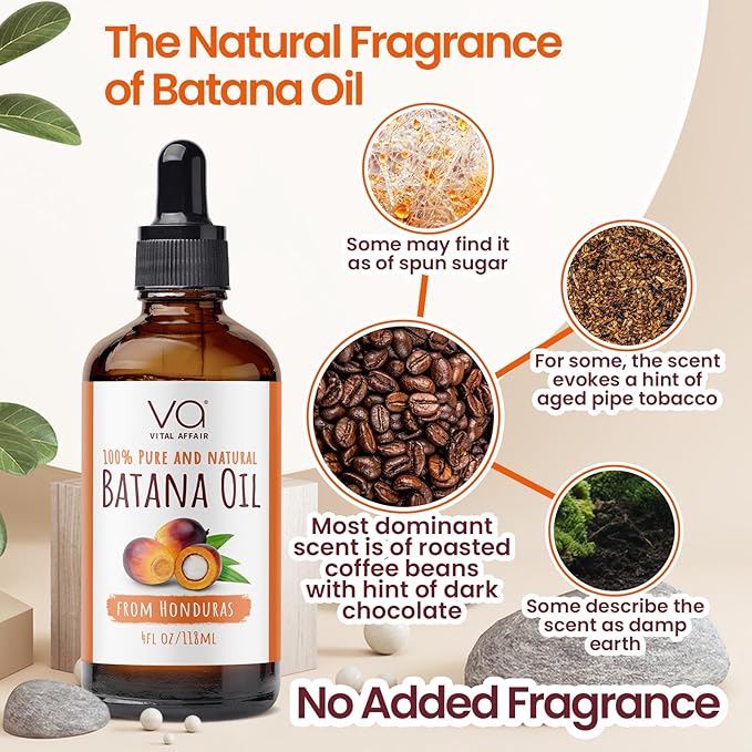 VITAL AFFAIR Batana Oil-Hair Growth Oil-4 Fl Oz-Glass Bottle-Cold Pressed-100% Raw-Dr Sebi Recommended-Essential Nutrients-For Women & Men