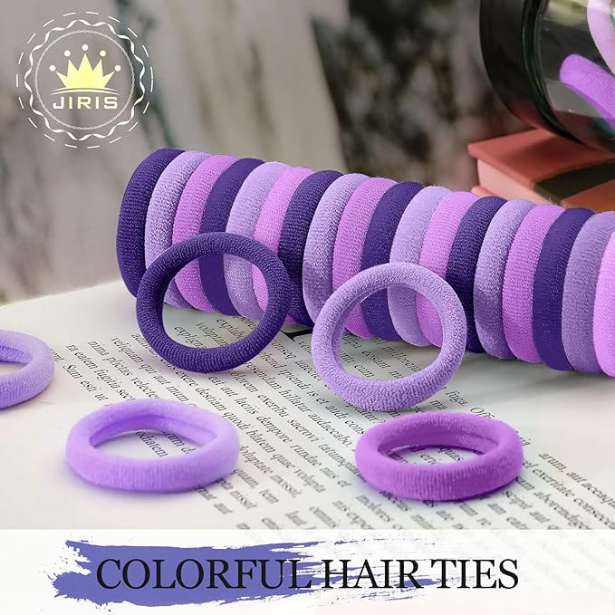 100PCS Hair Ties for Women And Kids, Seamless Thick Hair Bands, Elastic Baby Hair Ties No Damage Ponytail Holder, Cotton Toddler Hair Tie, No Crease Small Hair Tie For Toddler Girls (Purple)