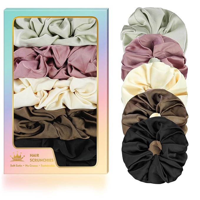 5Pcs Satin Scrunchies for Women, Softer Than Silk Scrunchies, Fashion No Crease Hair Ties for Thin Thick Hair,Soft Hair Bands No Damage for Girls, Ideal Gifts for Women (Set 5)