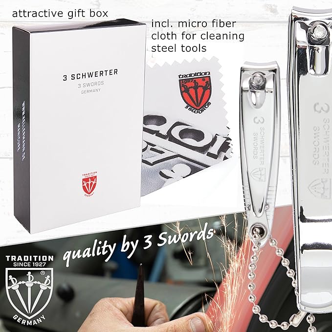 3 Swords Germany - brand quality 3 piece manicure pedicure grooming kit set for professional finger & toe nail care tool clipper fashion leather case in gift box, Made by 3 Swords (6233)