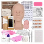 LASHVIEW Lash Kit for Beginners 338pcs Lash Extension Kit Professional Mannequin Head With 7 Pairs Replaced Eyelids Silicone Training Set Include Mini Fan Dryer Makeup Natural Skin Color
