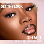 Lip Liner Gloss Lip Combo Set, 2 in 1 Lip Duo Black Lip Liner Lipstick Glossy Clear Nourishing Gloss Lip Kit,Smooth Quick Fuller Plumping Moisturizing Juicy Lip Makeup for Women 01# Gothic Ice
