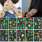 Day of the Dead Luminous Halloween Temporary Tattoo, 125PCS Waterproof Fake Face Tattoos, Body Stickers Decorations Glow in the Dark, Makeup Party Favors Supplies Decor