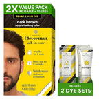 2X Pack Cleverman Hair & Beard Dye Kit for Men, All-in-One Reusable Mens Hair Color, Natural Gray Coverage, Ammonia-Free Beard Mustache Dye for Men (Dark Brown)